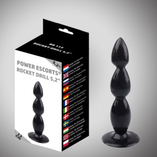 Power Escorts Rocket drill 5,2 inch black big anal plug, korek analny 5,2 inch / 13 cm