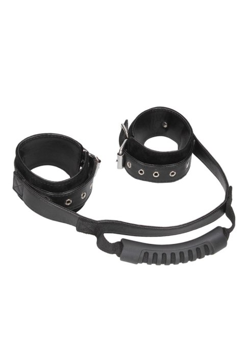 Ouch! Bonded Leather Hand Cuffs With Handle Ouch! Bonded Leather Hand Cuffs With Handle
