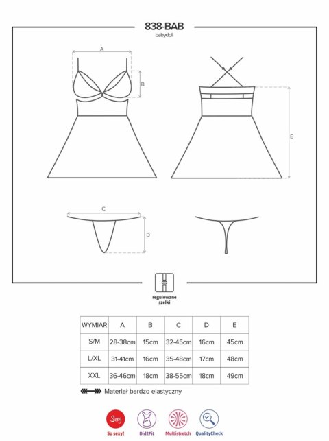 Obsessive Bielizna Dzień Kobiet-838-BAB-3 babydoll i stringi L/XL