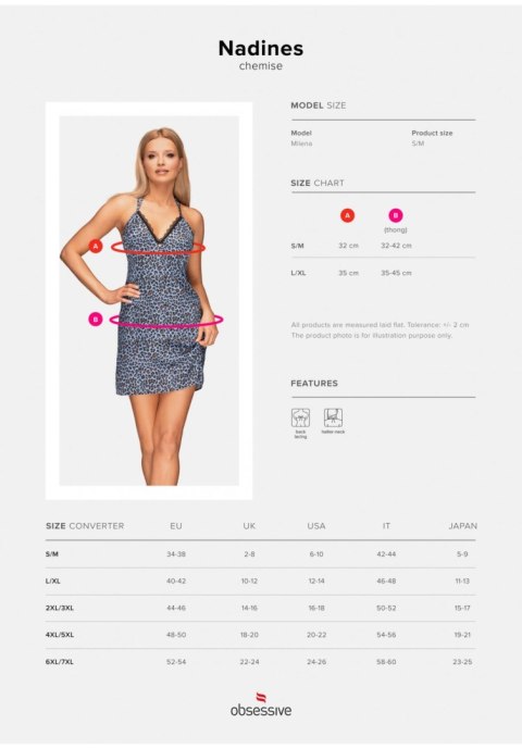 Obsessive Nadines koszulka i stringi niebieska S/M Obsessive Nadines koszulka i stringi niebieska S/M