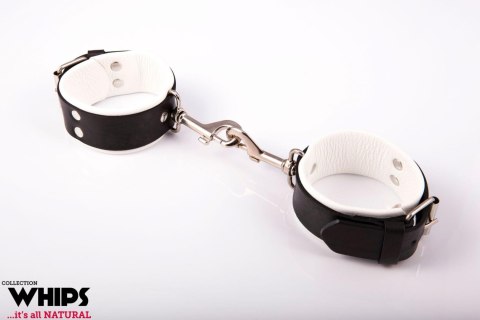 Whips Collections Kajdanki - Kajdanki męskie, z karabińczykami, białe Whips Collections Kajdanki - Kajdanki męskie, z karabińczykami, białe