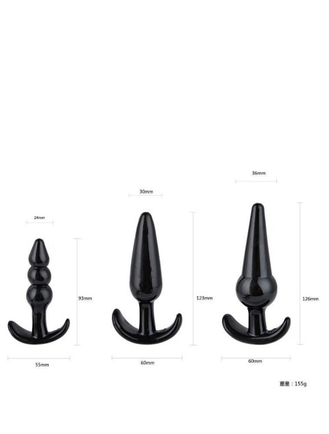 Plug, korek analny-Triple Anal Plug, korek analnys Starter Set- 3-Pack Anal Plug, korek analnys Black Plug, korek analny-Triple Anal Plug, korek analnys Starter Set- 3-Pack Anal Plug, korek analnys Black