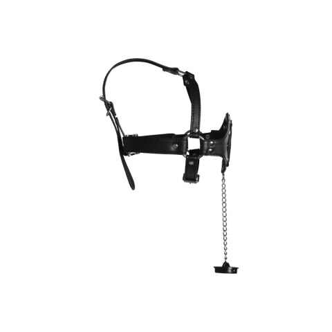 Open Mouth Gag Head Harness with Plug Stopper - Black Open Mouth Gag Head Harness with Plug Stopper - Black