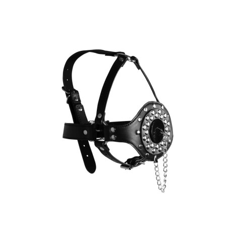 Open Mouth Gag Head Harness with Plug Stopper - Black Open Mouth Gag Head Harness with Plug Stopper - Black