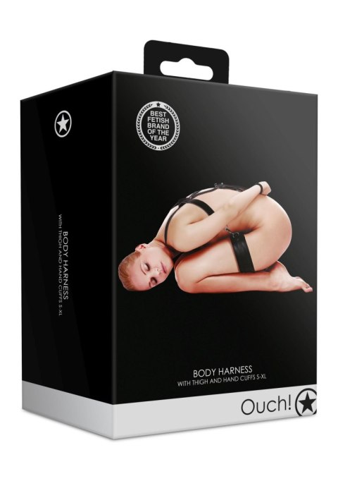 Body Harness with Thigh and Hand Cuffs - Black Body Harness with Thigh and Hand Cuffs - Black