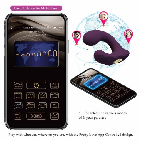 2 WIBRATOR - Billy Purple, 22 vibration functions Mobile APP remote control