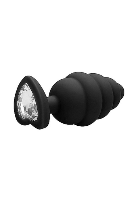 Large Ribbed Diamond Heart Plug, korek analny - Black Large Ribbed Diamond Heart Plug, korek analny - Black