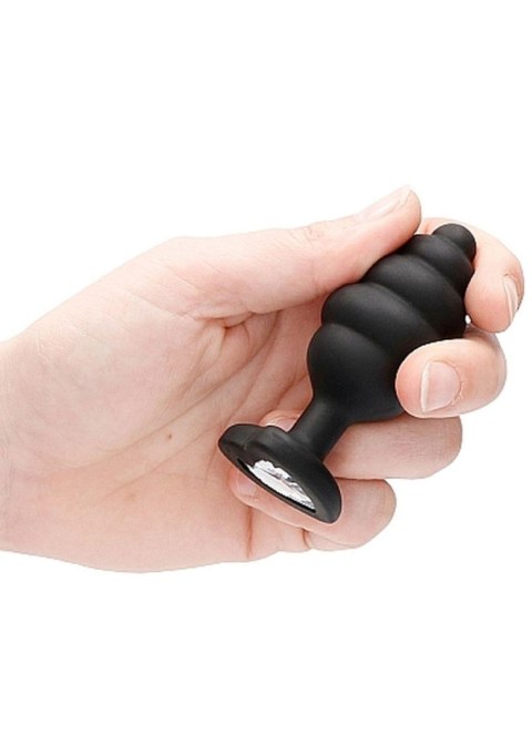 Large Ribbed Diamond Heart Plug, korek analny - Black Large Ribbed Diamond Heart Plug, korek analny - Black