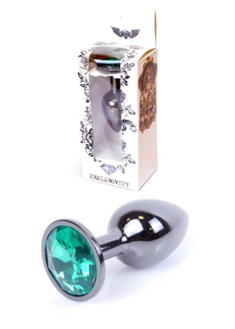 Plug, korek analny, Korek analny-Jewellery Dark Silver plug, korek analny- Green