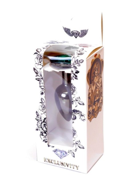 Plug, korek analny, Korek analny-Jewellery Dark Silver plug, korek analny- Green