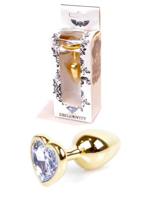 Plug, korek analny, Korek analny-Jewellery Gold Heart plug, korek analny- Clear
