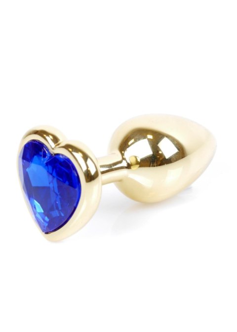 Plug, korek analny, Korek analny-Jewellery Gold Heart plug, korek analny- Dark Blue