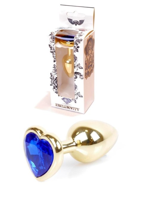 Plug, korek analny, Korek analny-Jewellery Gold Heart plug, korek analny- Dark Blue