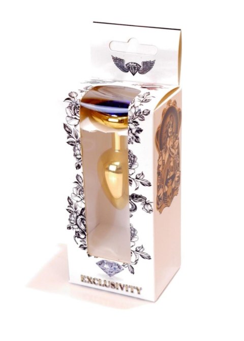 Plug, korek analny, Korek analny-Jewellery Gold Heart plug, korek analny- Dark Blue