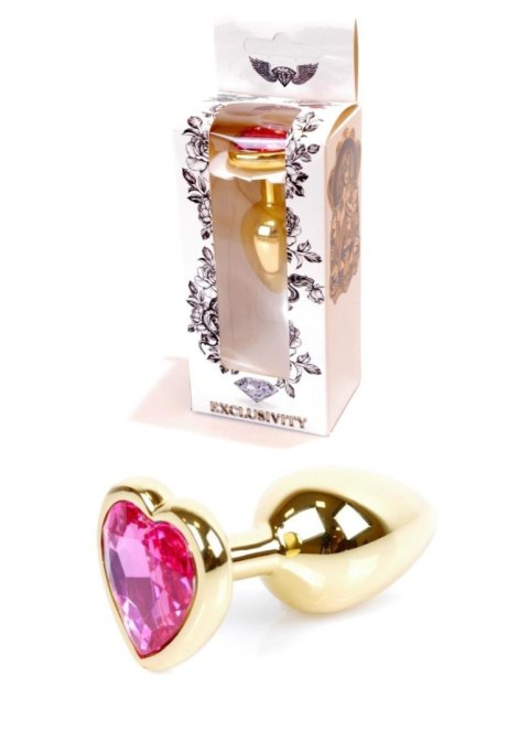 Plug, korek analny, Korek analny-Jewellery Gold Heart plug, korek analny- Pink