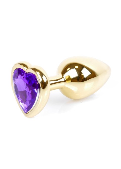 Plug, korek analny, Korek analny-Jewellery Gold Heart plug, korek analny- Purple