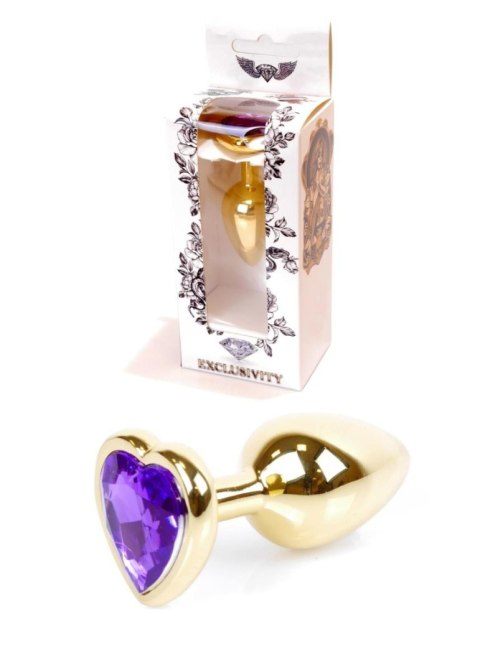 Plug, korek analny, Korek analny-Jewellery Gold Heart plug, korek analny- Purple