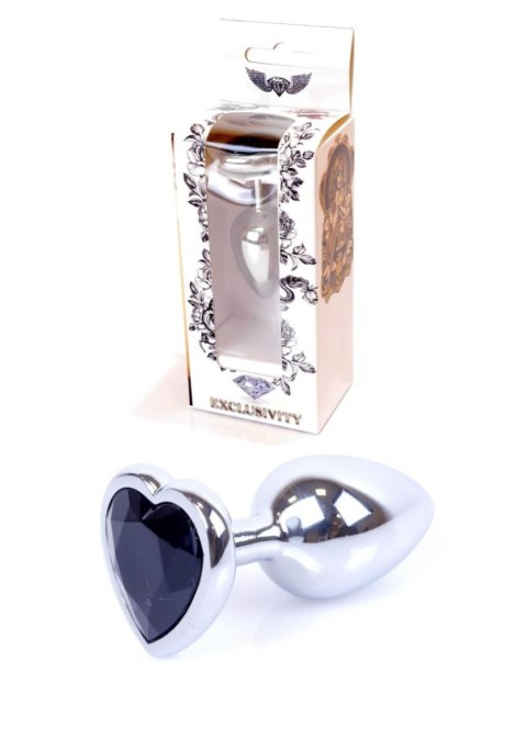 Plug, korek analny, Korek analny-Jewellery Silver Heart plug, korek analny- Black