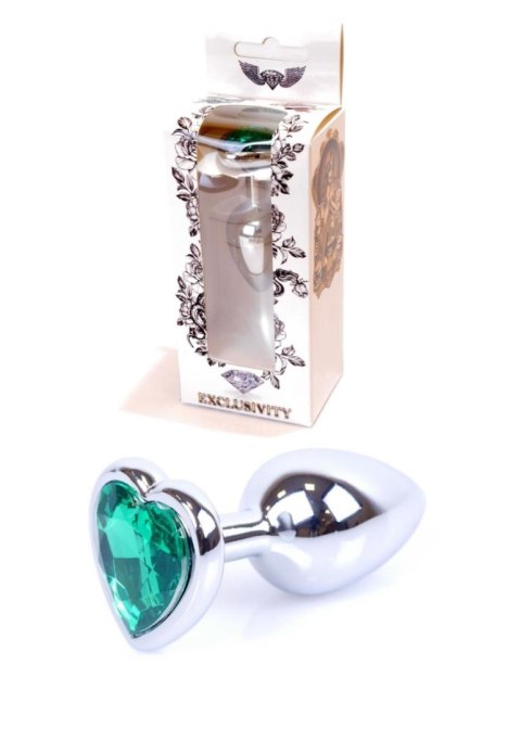 Plug, korek analny, Korek analny-Jewellery Silver Heart plug, korek analny- Green