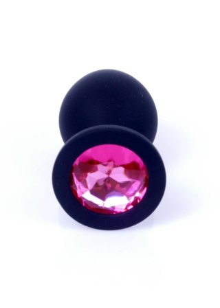 Plug, korek analny, Korek analny-Jewellery Black Silicon plug, korek analny Medium- Pink Diamond