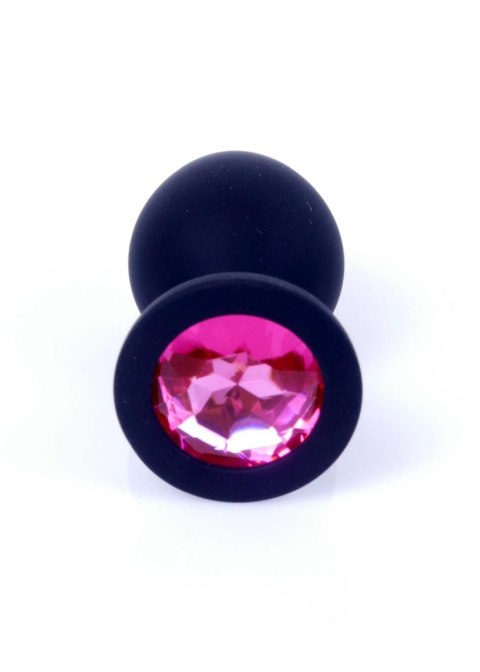 Plug, korek analny, Korek analny-Jewellery Black Silicon plug, korek analny Medium- Pink Diamond