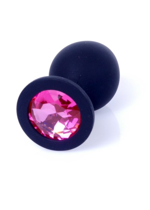 Plug, korek analny, Korek analny-Jewellery Black Silicon plug, korek analny Medium- Pink Diamond