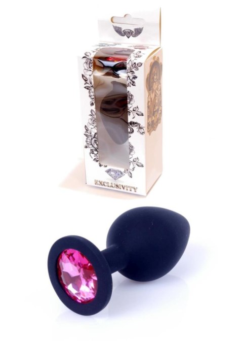 Plug, korek analny, Korek analny-Jewellery Black Silicon plug, korek analny Medium- Pink Diamond