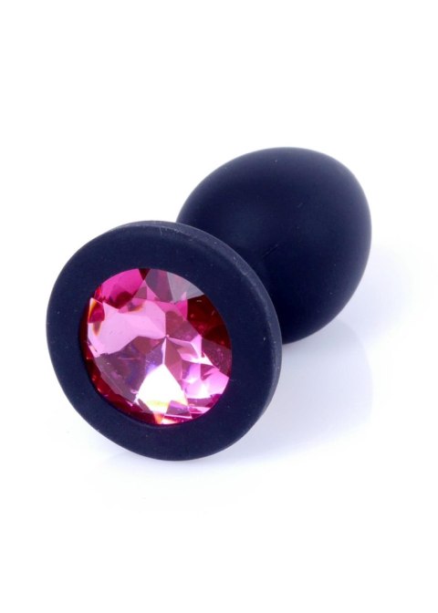 Plug, korek analny, Korek analny-Jewellery Black Silicon plug, korek analny Small- Pink Diamond