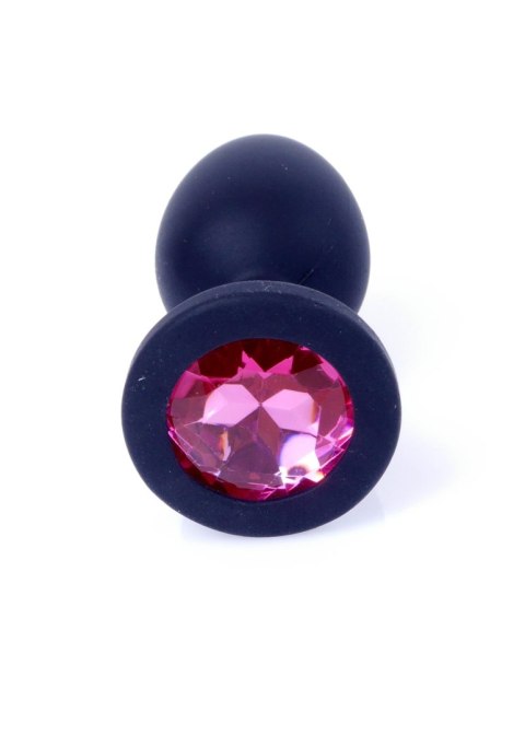 Plug, korek analny, Korek analny-Jewellery Black Silicon plug, korek analny Small- Pink Diamond