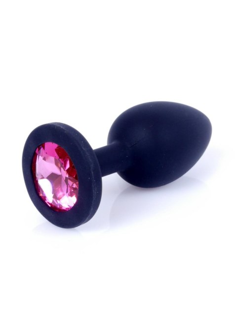 Plug, korek analny, Korek analny-Jewellery Black Silicon plug, korek analny Small- Pink Diamond