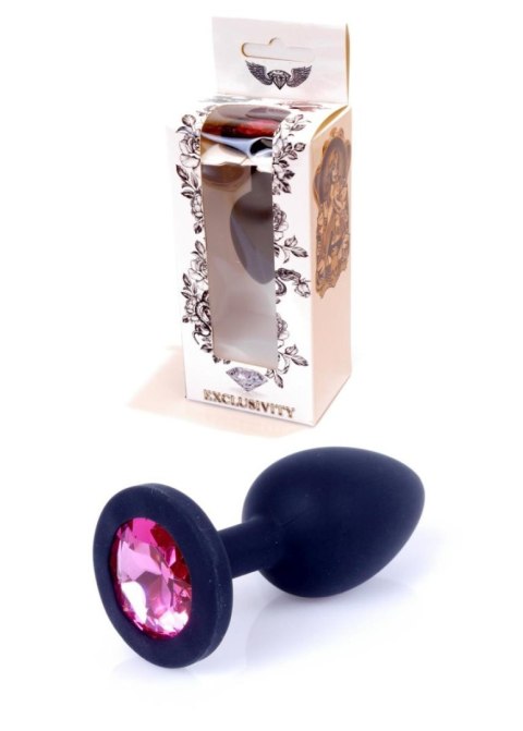 Plug, korek analny, Korek analny-Jewellery Black Silicon plug, korek analny Small- Pink Diamond