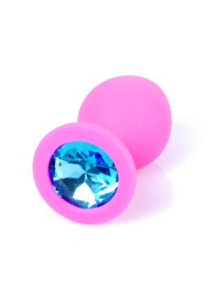 Plug, korek analny, Korek analny-Jewellery Pink Silicon plug, korek analny Medium- Light Blue Diamond