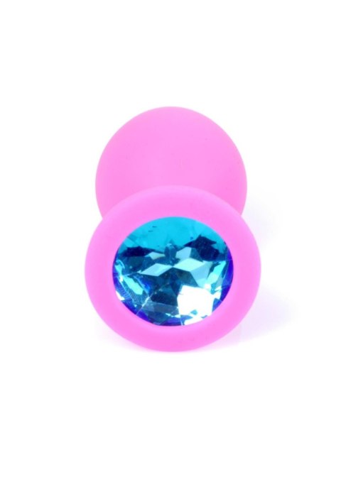 Plug, korek analny, Korek analny-Jewellery Pink Silicon plug, korek analny Medium- Light Blue Diamond