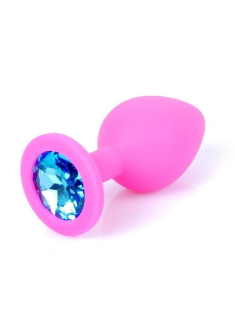 Plug, korek analny, Korek analny-Jewellery Pink Silicon plug, korek analny Medium- Light Blue Diamond