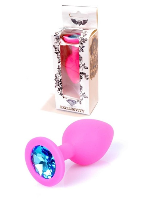 Plug, korek analny, Korek analny-Jewellery Pink Silicon plug, korek analny Medium- Light Blue Diamond