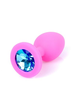 Plug, korek analny, Korek analny-Jewellery Pink Silicon plug, korek analny Small- Light Blue Diamond