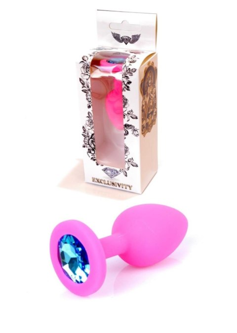 Plug, korek analny, Korek analny-Jewellery Pink Silicon plug, korek analny Small- Light Blue Diamond