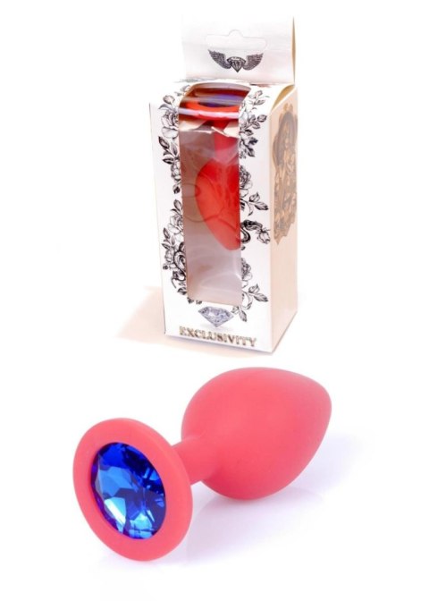Plug, korek analny, Korek analny-Jewellery Red Silicon plug, korek analny Medium- Blue Diamond