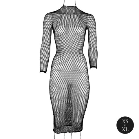 Long dress with fishnet structure and turtle neck. Long dress with fishnet structure and turtle neck.