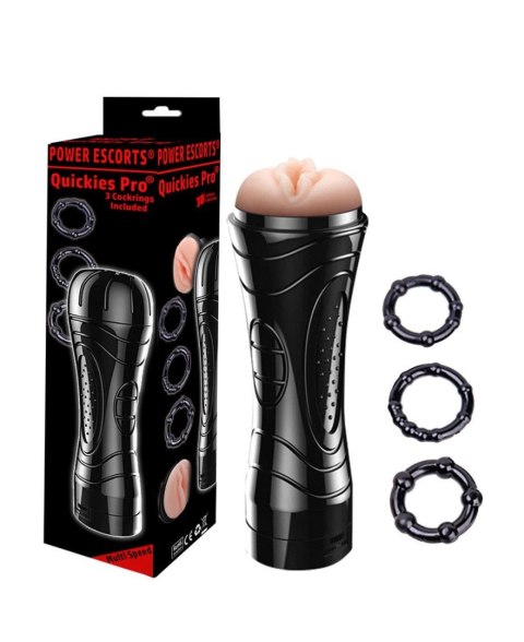 Quickes Pro - Vibrating masturbator + 3 pack cockring Quickes Pro - Vibrating masturbator + 3 pack cockring