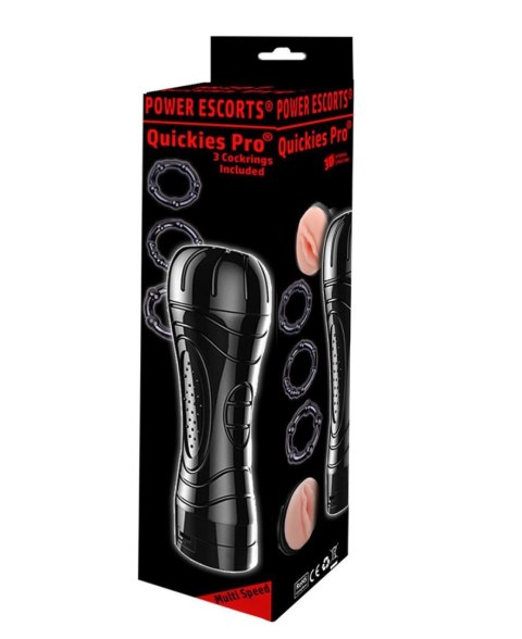 Quickes Pro - Vibrating masturbator + 3 pack cockring Quickes Pro - Vibrating masturbator + 3 pack cockring