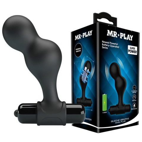 Mr. Play Silicone Anal Plug, korek analny, 10 functions of vibration Black