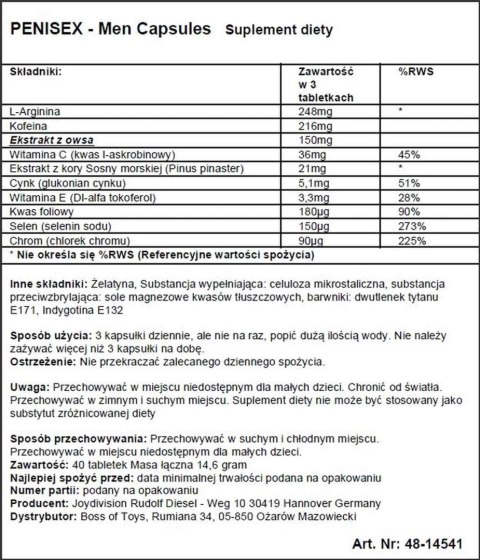 Supl.diety-PENISEX - Men Capsules, 40 capsules Supl.diety-PENISEX - Men Capsules, 40 capsules