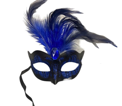 Maska-Venetian Mask Dark Blue with Dark Blue Stone and Feather Maska-Venetian Mask Dark Blue with Dark Blue Stone and Feather