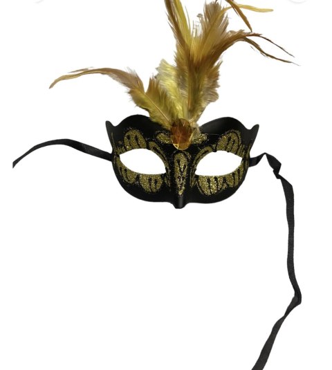 Maska-Venetian Mask Yellow with Yellow Stone and Feather Maska-Venetian Mask Yellow with Yellow Stone and Feather