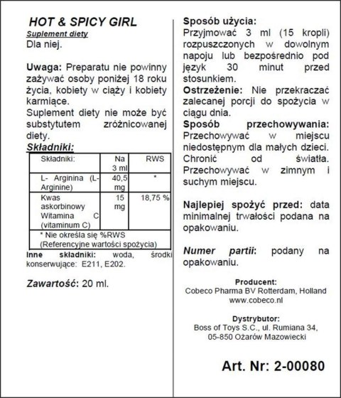 Supl.diety-Hot Spicy Girl 20ml Supl.diety-Hot Spicy Girl 20ml