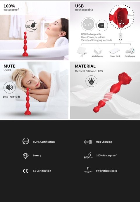 Rosestick Red, 9 vibration functions Rosestick Red, 9 vibration functions