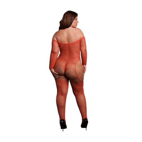 Shimmering Off the Shoulder Bodystocking - Plus Size - Red/Gold Glitter Shimmering Off the Shoulder Bodystocking - Plus Size - Red/Gold Glitter