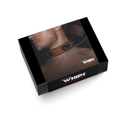 Wiązania-WHIPS obroża męska ze smyczą, koniakowa Wiązania-WHIPS obroża męska ze smyczą, koniakowa