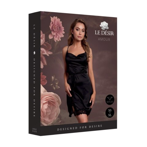 Open Back Silk Dress with Criss Cross Details and Slit - One Size - Black Open Back Silk Dress with Criss Cross Details and Slit - One Size - Black